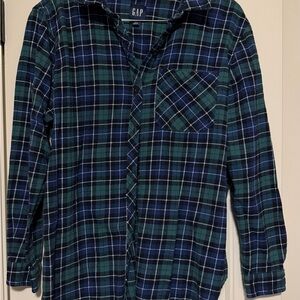 GAP Blue and Green Plaid Long-Sleeve Button Shirt